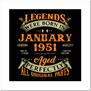 72nd Birthday Gift Legends Born In January 1951 72 Years Old Posters and Art